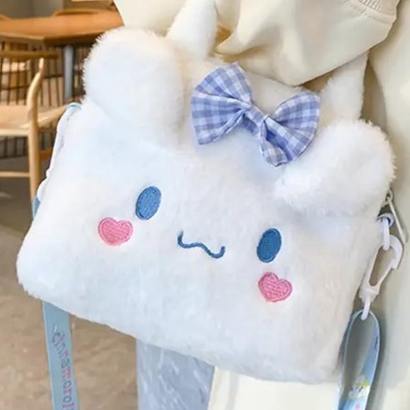 Sanrio CinnamoRoll Plush Crossbody Bag Purse Adjustable Fuzzy Hello Kitty Emo - Picture 4 of 4